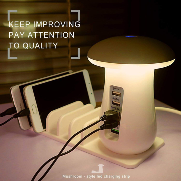 2 in 1 Multifunction Mushroom Lamp LED Lamp Holder USB Charger Home Office Supplies - Image 2